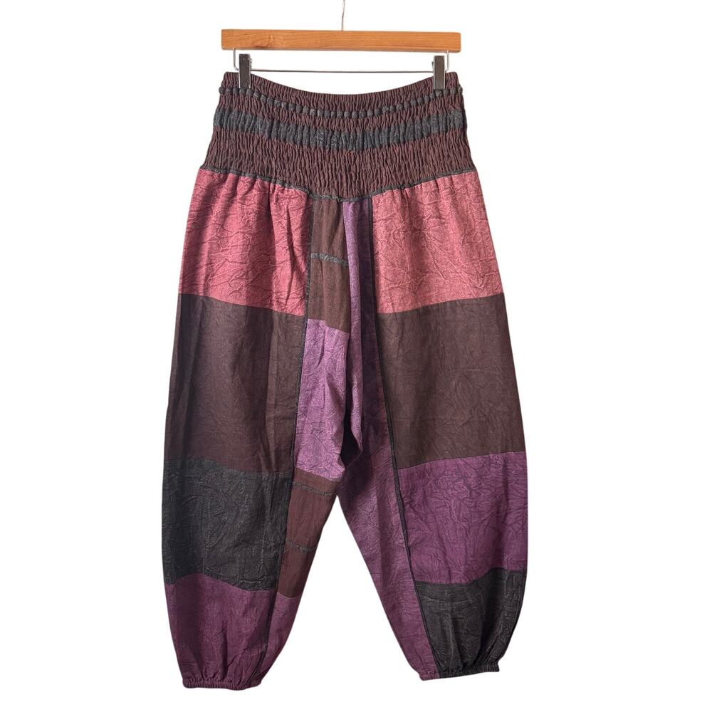 Earthbound Harem Pants Women Medium Patchwork Boho Hippie Cotton Purple Festival